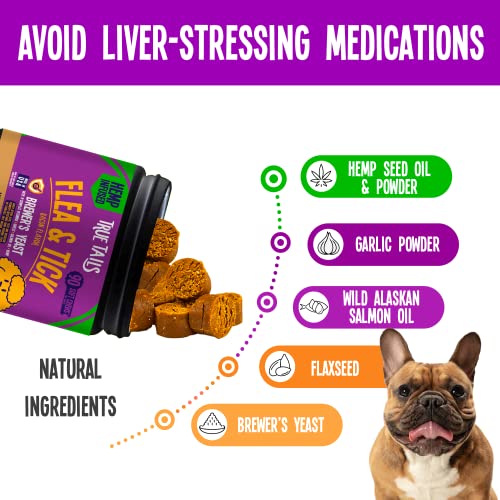 True Tails Flea And Tick Prevention For Dogs – 90 Bacon Soft Chews Dog Flea & Tick Control – Natural Flea And Tick Treatment With Garlic, Hemp, Vitamin B Complex – With No Preservatives