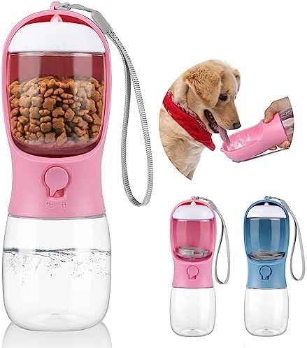  Kytely Dog Water Bottle 2 In 1, Portable Pet Water Bottle With Food Container, Leak Proof Puppy Water Dispenser With Drinking Feeder For Pets Outdoor Walking, Hiking, Puppy Essentials (19oz Blue)
