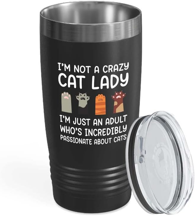  Flairy Land Cat Lady Black Tumbler 20oz - Passionate About Cats -Cat Themed Kitchenware Cat Parent Gift Cat Person Feline Mom Furkids Cat Sitter Cat Groomer Middle Aged Woman