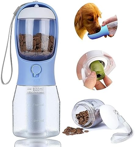  AVELORA Dog Water Bottle With Food Container, Portable Pet Dog Water Dispenser For Outdoor Walking,Hiking,Travel,Puppy Essentials,Puppy Supplies,Replaceable Waste Bags