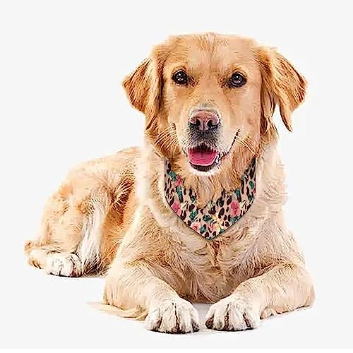 GENERIC Vintage Flower Mix Leopard Pattern Pet Bandana Collar - Scarf Collar - Art Dog Bandana Minimal Head Cicumference