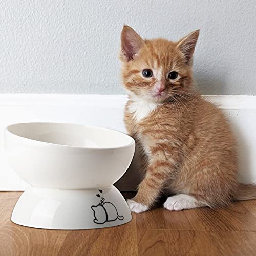 YouPeng Raised Cat Food And Water Bowl, Tilted Elevated Cat Food Bowls No Spill, Ceramic Cat Food Feeder Bowl, For Protect Cat's Spine, Anti Vomiting, Backflow Prevention, 15oz