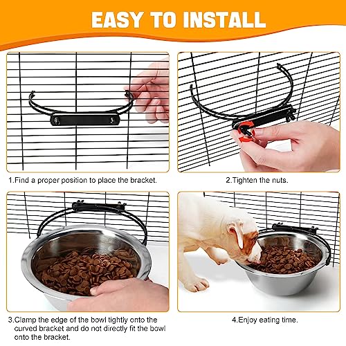  Dog Bowls, Dog Bowl For Crate, 2 Pack Pet Food Water Bowl Dog Bowls For Cage Hanging Non-Spill Feeder Bowls Stainless Steel Cat Pet Bowls With Clamp Holder Crate Feeder Dish For Puppy Dogs Cats Pets