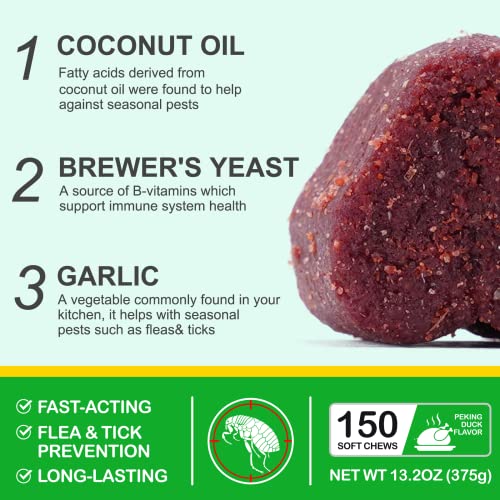  Flea And Tick Prevention For Dogs Chewable Pills, Natural Flea And Tick Supplement -Flea & Tick Control, 150 Tablets Oral Flea Pills For Small Medium And Large Dogs