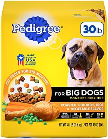  Pedigree For Big Dogs Adult Complete Nutrition Large Breed Dry Dog Food Roasted Chicken, Rice & Vegetable Flavor Dog Kibble, 16 Lb. Bag