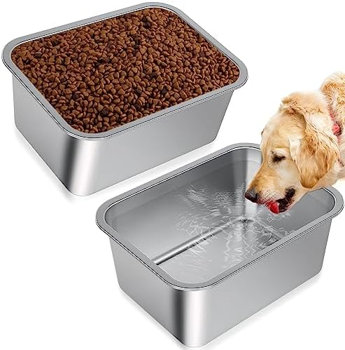  Bwogue 3 Gallons Extra Large Dog Water Bowl For Large Dogs, Durable Stainless Steel Dog Bowl For Dogs, High Capacity Dog Water And Food Bowls For Large, X-Large Dogs, 2 Pack