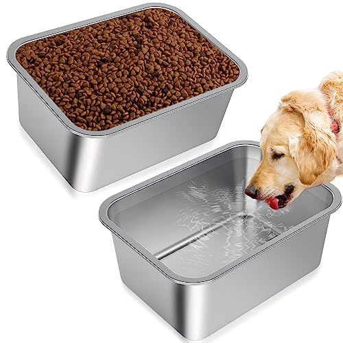  Bwogue 3 Gallons Extra Large Dog Water Bowl For Large Dogs, Durable Stainless Steel Dog Bowl For Dogs, High Capacity Dog Water And Food Bowls For Large, X-Large Dogs, 2 Pack