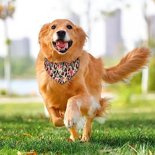 GENERIC Vintage Flower Mix Leopard Pattern Pet Bandana Collar - Scarf Collar - Art Dog Bandana Minimal Head Cicumference