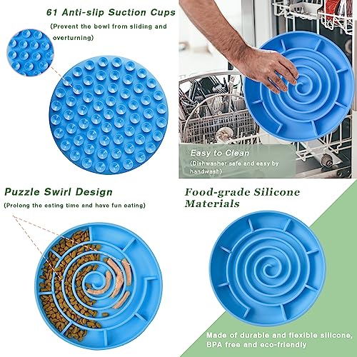  ChezAbbey Slow Feeder Dog Bowl, Silicone Dog Food Bowl, Slow Eating Feeding Pet Food Dish For Medium Small Breed Dogs Puppy Cats, Bloat Stop Anti Gulping Nonslip Puzzle Lick Bowl With Suction Cups