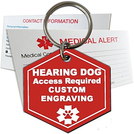  My Identity Doctor Hearing Service Dog Tag Custom Engraved Hexagon Plastic - Light Blue - Large