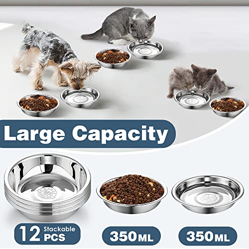  Arespark 12 Pcs 5.5 Inch Stainless Steel Cat Bowls, Replacement Basic Small Dog Bowl, Whisker Fatigue Relief Shallow Food Metal Dish, Feeding Plate For Elevated Stands, Dishwasher Safe, Cuenco Gato