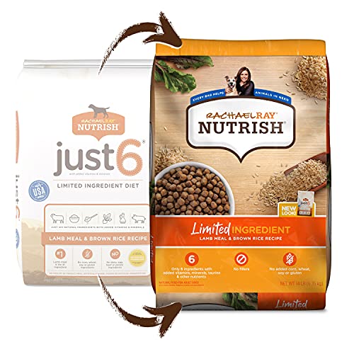  Rachael Ray Nutrish Limited Ingredient Lamb Meal & Brown Rice Recipe, Dry Dog Food, 14 Pound Bag (Packaging Design May Vary)