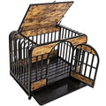  46 Inch Heavy Duty Dog Crate Furniture, Dog Crates For Large Dogs With Lockable Wheels, Metal Cage, Wood Kennel Crate Dog Playpen With Removable Tray
