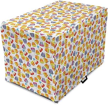  Lunarable Candy Corn Dog Crate Cover, Repetitive Pattern Of Colorful Food Halloween Print For Entertainment, Easy To Use Pet Kennel Cover For Small Dogs Puppies Kittens, 18 Inch, White And Multicolor
