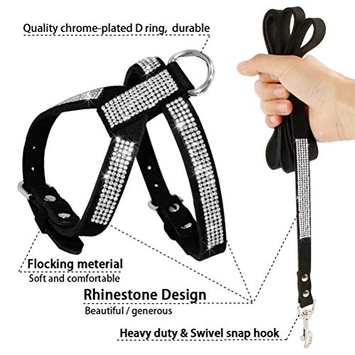  DOILNXH Suede Rhinestone Dog Harness And Leash Set Soft Diamante Pet Harness And Lead Step In For Small Medium Dogs Chihuahua Yorkshire Blue M