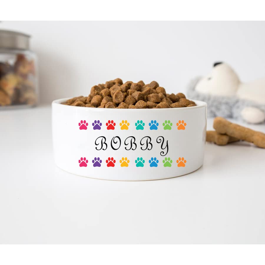 GENERIC Personalized Colorful Dog Paw Print Bowl, Dog Name Bowl, Gift For Pets, Ceramic Pet Bowl