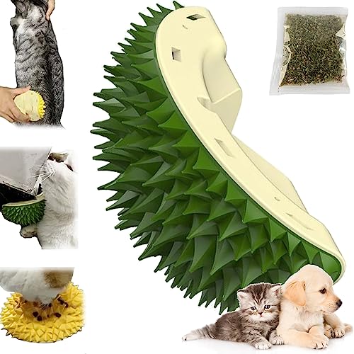  DENGWANG Durian Multifunctional Toys, Durian Cat Scratcher, Durian Shell Cat, Cat Durian Shell, Massaging And Removing Floating Hair Cat Dog Mint Toys (2PCS Green)