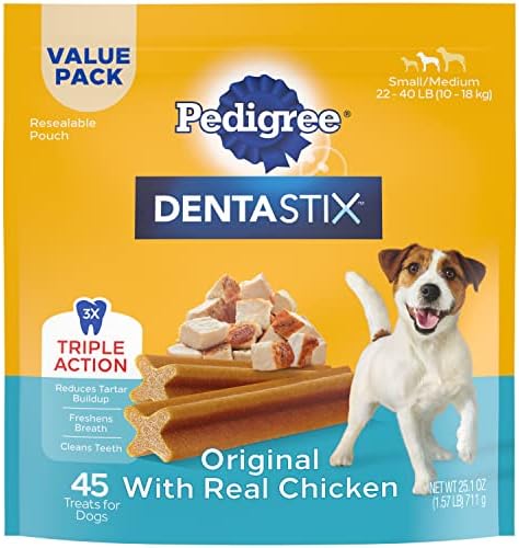  PEDIGREE DENTASTIX Small/Medium Dog Dental Treats Original Flavor Dental Bones, 1.57 Lb. Value Pack (45 Treats)
