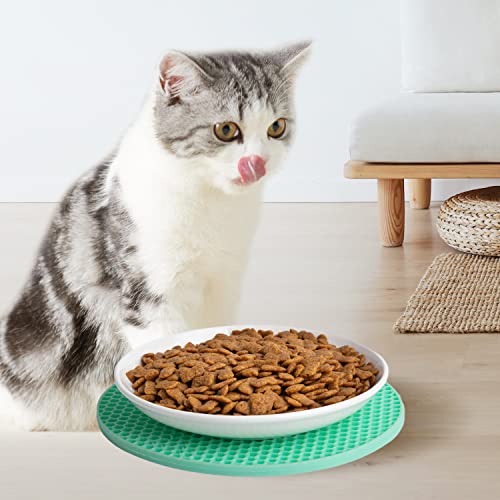  KITCHENLESTAR Ceramic Cat Food Plates,Cat Wet Food Bowls Cat Feeding Wide Bowls To Stress Relief Of Whisker Fatigue Cat Dishes, Shallow Bowls For Kittens And Small Animals With Non-Slip Mat (Cat Paw)