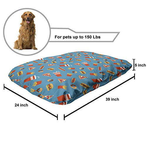 Ambesonne Food Pet Bed, Delicious Doodle Of Donuts Hot Dog Soda Cup Hamburger Fries And Pizza Slices, Chew Resistant Pad For Dogs And Cats Cushion With Removable Cover, 24" X 39", Sea Blue Multicolor