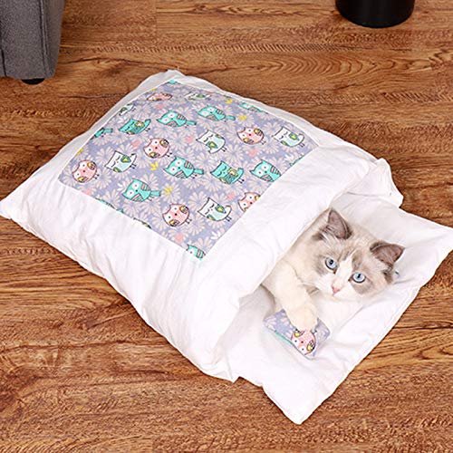  JENPECH 2021 New Lovely Cat Bed - Owl Star Print Cat Warm Sleeping Bed Bag - Washable Closed Kitten Net With Pillow