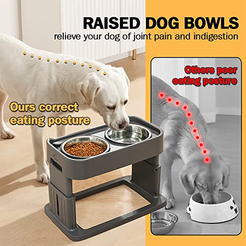  IKEREE Elevated Dog Bowls 4 Height Adjustable Raised Dog Bowl With 2 Stainless Steel Dog Food Bowls Non-Slip Dog Bowl Stand Adjusts To 3”, 8.7”, 10.3”, 12” For Small Medium Large Dogs And Pets