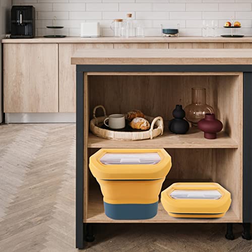  ShineMe Collapsible Dog Food Container, 13 LB Foldable Pet Food Storage Containers With Lids, Airtight Cat Food Containers With Measuring Cup And Scoop, Kitchen Rice Cereal Containers, Yellow
