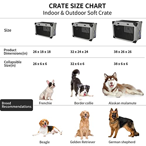  FLARUZIY 26In Soft Dog Crates For Small Dogs And Cats, 3-Doors Collapsible Dog Kennel With Strengthen Sewing Nylon Mesh Cover By Spiral Iron Pipe, Travel Pet Home, Grey