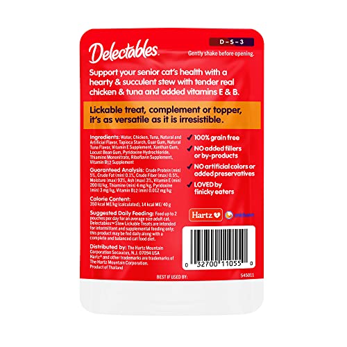  Hartz Delectables Stew Senior Lickable Wet Cat Treats, Multiple Flavors 1.4 Ounce (Pack Of 12)