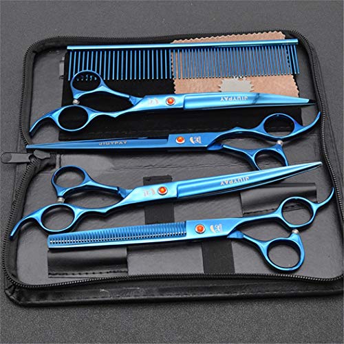  Professional 8.0 Inch Hairdressing Scissors Set Pet Hair Cutting Premium 440C Steel Kit Straight & Thinning & Curved Shears 5 Pcs Elbow Set For Cat Dog And More Pets Clean Grooming Tool(Multicolor),B