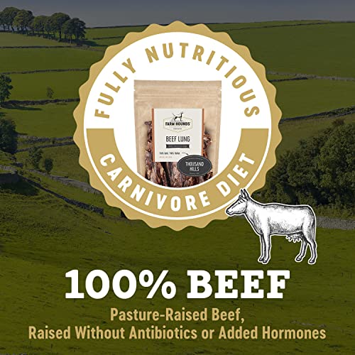  Farm Hounds Dehydrated Beef Lung For Dogs, 100% Natural, Humane Dried Beef Lung Treats For Dogs, Regenerative Agriculture Dog Training Treats & Food From Local Farms For All Dog Breeds & Sizes