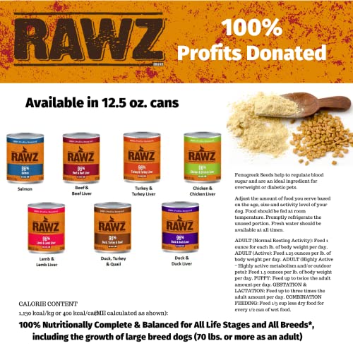  Rawz 96% Meat Canned Wet Food For Dogs 12 Pack/ 12.5 Oz. Cans (Chicken/Chicken Liver)