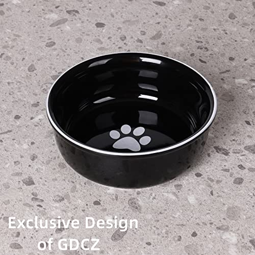  GDCZ Ceramics Raised Small Dog Or Cat Bowls For Pet Food 15 Ounces (Black)