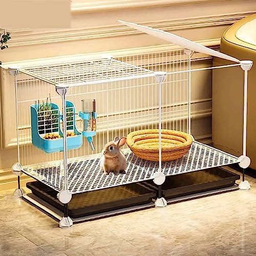  OM-PDD Indoor Guinea Pig/Ferret Cage, With Tray, Small Animal Playpen, Transparent Design, Thick Iron Mesh, Easy To Clean, Suite: Foot Pad/Water Fountain/Tray/Food Box/Water Bowl