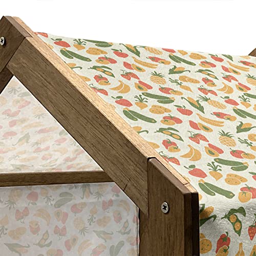  Lunarable Vegetable Wooden Pet House, Vegetarian Food Pattern With Colorful Ingredients With Grunge Backdrop, Outdoor & Indoor Portable Dog Kennel With Pillow And Cover, Small, Multicolor