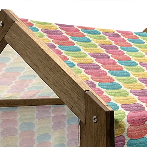  Lunarable Desert Wooden Pet House, Stacks Of Colorful Macaroons Cream Tone Backdrop Traditional French Food, Outdoor & Indoor Portable Dog Kennel With Pillow And Cover, Medium, Multicolor