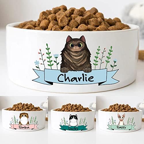 GENERIC Personalized Cat Bowls With Name & Breed Designs, Custom Cute Ceramic Kittens Bowl Icons, Customized Dish For Water, Dry Wet Food, Owner Gift, Available Small Larger Sizes, White
