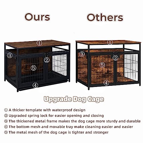  Waiirek 37.4in Heavy Duty Wooden Large Furniture Dog Crate Indoor End Side Table With 3 Doors, Decorative Furniture Stylish Dog Kennel Cage Inside 37.4" L X 22" W X 25.6" H