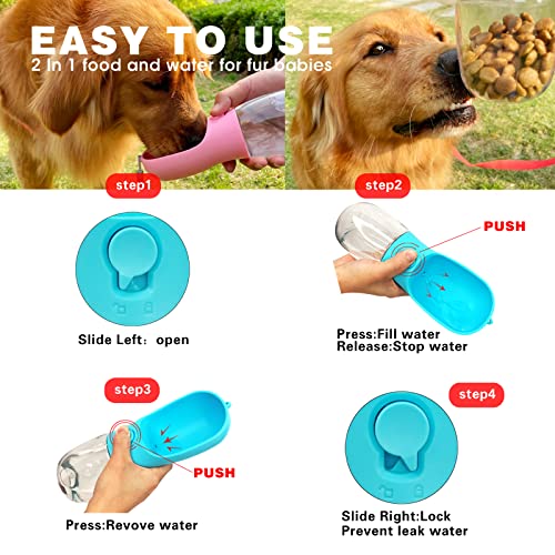  AVELORA Dog Water Bottle,Portable Pet Water Bottle With Food Container,Outdoor Portable Water Dispenser For Cat,Puppy,Pets For Walking,Hiking,Travel,Puppy Essentials,Dog Stuff(19oz)