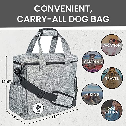  Top Dog Pet Gear Grey Dog Travel Bag For Supplies - Includes Travel Bag, Travel Dog Bowls, Food Storage - Airline Approved Dog Bags For Traveling - Dog Travel Accessories For Camping, Beach