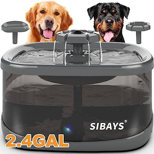  SIBAYS 9L 300OZ 2.4GAL Dog Water Fountain For Large Dogs,3 Sprouts Pet Water Fountain For Dogs,Multi Pets,3 In 1 Light,Automaticlly Super Quiet,4 Layer Filter,BPA-Free Material