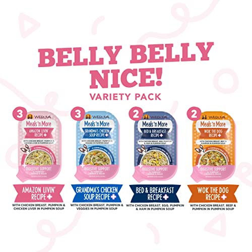  Weruva Dog Meals 'n More Natural Wet Dog Food, Belly Belly Nice! Digestive Support Variety Pack, 3.5oz Cup (10 Cups)