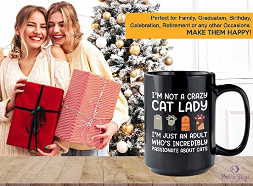  Flairy Land Cat Lady Coffee Mug 15oz Black - Passionate About Cats -Cat Paw Cat Parents Cat Mama Cat Lover Kitties Purr Feline Mom