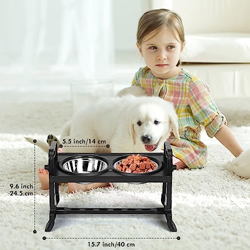  Elevated Dog Bowls, ShineMe 4 Adjustable Heights Raise Pet Bowl Stand Feeder With 2 Stainless Steel Food & Water Bowls For Small Medium Dogs Cats And Pets