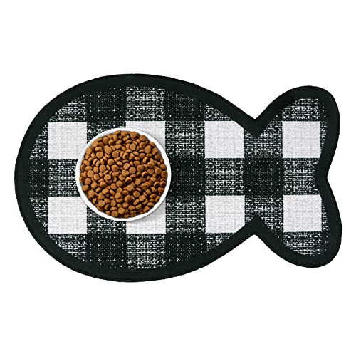 Yinuomo Cat Food Mat, Water Absorbent Dog Food Mat, Non Slip Placemat For Pets Bowl And Water, Easy To Clean, Machine Washable Feeding Mats For Dog Cat Pet, Large 12'' X 20''(Fish Shape)