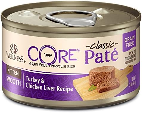  Wellness CORE Grain-Free Wet Kitten Food, Natural Canned Food For Cats, Made With Real Meat (Kitten, Turkey & Chicken Liver, 3 Oz Can, 12 Pack)