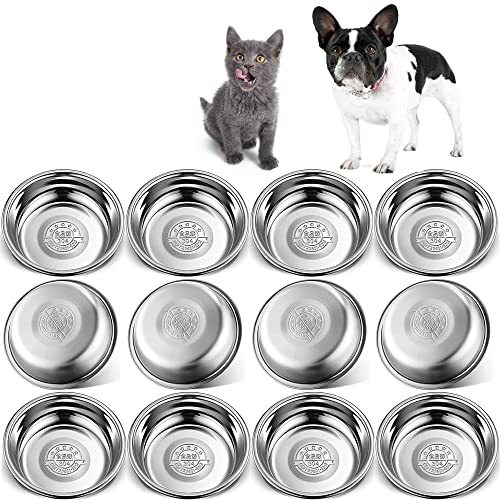  Arespark 12 Pcs 5.5 Inch Stainless Steel Cat Bowls, Replacement Basic Small Dog Bowl, Whisker Fatigue Relief Shallow Food Metal Dish, Feeding Plate For Elevated Stands, Dishwasher Safe, Cuenco Gato