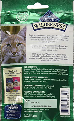  Blue Buffalo Wilderness Chicken And Duck Grain Free Soft-Moist Cat Treats, 2 Oz (Pack Of 12)