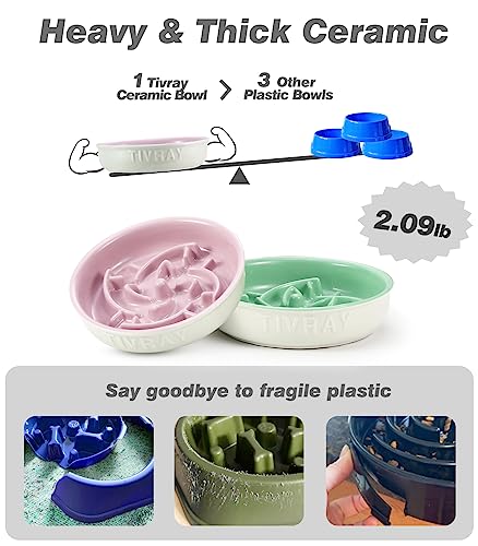  Tivray Slow Feeder Dog Bowls Small Breed, 1.5 Cups Ceramic Dog Slow Feeder Bowl, Puppy Slow Feeder Bowl For Fast Eaters Puzzle Dog Food Bowls Slow Feeder, Slow Eating Dog Bowl For Small & Medium Dogs