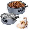  Hanging Pet Bowls,2PCS Pet Grate Bowl With Clamp Holder,Stainless Steel Dog Water Bowl Food Feeder,Removable Pet Dish Bowl For Cat,Dog Small/Medium/Large Animal (7.1"x2.8"+5.5"x2.2", Gray)